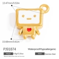 Golden stainless steel robot pendant with red heart enamel detail for DIY jewelry - Robot with Red Heart Style (PJ91874)
