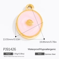 Pink enamel round stainless steel pendant with small gold seashell detail for DIY jewelry - Pink Enamel Shell Round Style (PJ91426)