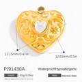 Golden stainless steel heart pendant with engraved floral pattern and white stone - Heart Pattern White Stone Style (PJ91430A)