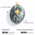 Green marble texture oval stainless steel pendant with gold star for DIY jewelry making - Marble Pattern Eight Point Star Style (PJ91431)
