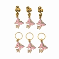 Anneaux de cheveux spirales dorés avec pendentifs papillon roses et strass brillants - Style Mixte Assorti
