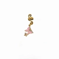 Manchette d'oreille spirale dorée avec papillon en émail rose et strass brillants - Style Papillon en Spirale
