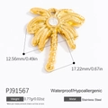 Waterproof gold stainless steel palm tree pendant with a small white crystal inlay - Rhinestone Palm Tree Style (PJ91567)