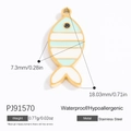 Blue and white striped fish pendant in stainless steel with gold border and measurements - Blue and White Striped Fish Style (PJ91570)