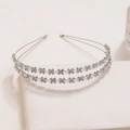 Elegante cerchietto da sposa argento a doppio strato con decorazione di strass scintillanti - Doppio Strato Incrociato Argento