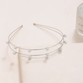 Elegant double-layered silver headband with delicate white pearls for a sweet aesthetic - Double Row Pearl Silver (I5404)