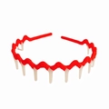 Non-slip wavy headband with teeth in vibrant red and white dual-color拼接 - Red