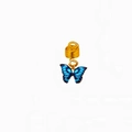 Detailed macro view of a golden hair ring with a blue gradient butterfly charm for braids - Blue Butterfly
