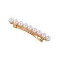 Golden spring hair clip featuring a neat row of nine elegant white pearls for women - Straight Bar Gold