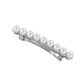 Elegant silver hair clip with nine round white pearls arranged in a straight row design - Straight Bar Silver