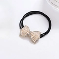 Coletero negro elegante con lazo dorado decorado con perlas blancas y diamantes de imitación - Estilo Lazo Perla (B1401) / Negro
