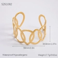 Waterproof 18K gold-plated stainless steel open cuff bracelet with hollow drop pattern - Hollow Geometric Interwoven Style (SZ61082A) / 18K Gold Plated / Gold
