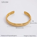 Retro 18K gold plated stainless steel open bangle with embossed evil eye motif and 9mm width - Evil Eye Relief Style (SZ61084) / 18K Gold Plated / Gold