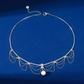 Collana a nappa argentata in stile francese con perla e zirconi brillanti - Argento