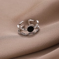 Anello aperto a doppio strato ondulato con pietra nera e zirconi colorati - Aperto Regolabile / Argento con pietra nera