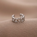 Minimalist silver heart ear cuff with hollow design on champagne satin fabric - Silver Style (D9314)