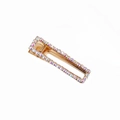 Fermaglio per capelli rettangolare dorato con strass AB lucidi e design vuoto - Strass Colorato AB D5331