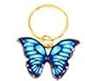 Gradient blue butterfly charm hair clip with golden metal ring and black edge accents - Blue Butterfly Hanging Ring