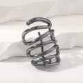 Minimalist gunmetal curved hair hook clip with glossy spiral wave metal design - Black