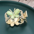 Elegant gold butterfly hair claw with green cat eye stones and sparkling rhinestones - Green