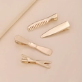 Set di fermagli per capelli in metallo dorato lucido con pettine e forme geometriche - Set da 3 pezzi come in foto