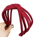 Deep burgundy ribbed knit wide headband featuring a stylish knotted overlapping design - Burgundy