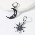Pendientes asimétricos minimalistas de sol y luna en acabado negro y plata elegante - Negro