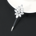 Detail of silver hair clip with sparkling marquise crystal flowers on black leather base - Silver 11 Marquis Stones