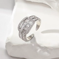 Anello aperto in rame argento con zircone rettangolare e pavé di piccoli diamanti lucidi - Zirconia Bianco (D7236) / Argento