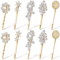10-teiliges goldenes Haarklammern-Set mit Strass-Sonne, Stern und Blatt auf weißem Grund - Gold-Stil