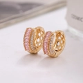 Golden hoop earrings with pink rectangular zircon and white micro-pave crystals - Gold with Pink Rhinestone