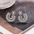 Elegant silver leaf earrings with cubic zirconia in a Greek goddess laurel branch design - Silver
