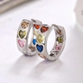 Exquisitos pendientes de aro de corazón plateados con circonitas de colores - Multicolor Plateado (E1108)