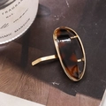 Detail view of oval tortoise shell ponytail hook with gold alloy frame on dark background - Leopard Print