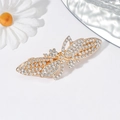 Elegante fermaglio per capelli a farfalla dorato con strass bianchi e perle - Stile Foglia con Strass B8105