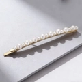 Elegant gold pearl barrette hair clip with white round pearls on a minimalist metal base - Neat Pearl Style(Pearl#2)