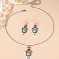 Vintage-Silberschmuck-Set mit Türkisperlen und roten Akzenten für Damen im Retro-Stil - Set