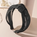 Sparkly black knotted wide headband with glitter coating and mesh lining for women - Black