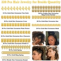 Grille détaillée du set de 220 bijoux de cheveux dorés avec breloques et anneaux pour tresses - 220 Pièces/Paquet / Or