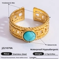 Adjustable golden stainless steel ring with turquoise stone and chain texture - Turquoise Hollow Chain Style (JZ21079A)