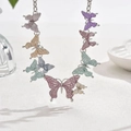Multicolor enamel butterfly pendant necklace set with silver chain and detailed wings - Necklace