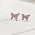Chic pink butterfly stud earrings in silver metal with delicate enamel wing details - Pink Butterfly Stud Earrings