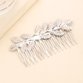 Elegant silver metal leaf hair comb accessory with detailed leaf veins for bridal styling - Silver