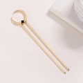 Golden moon-shaped hair pin with black gemstone inlay and double prong design - Gold