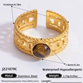 Vintage 18K gold plated stainless steel ring featuring a round brown tiger eye stone - Tiger Eye Hollow Chain Style (JZ21079C)