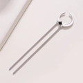 Silver crescent moon hair fork with a black square gemstone on a minimalist U-shaped pin - Silver