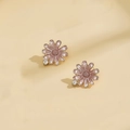 Elegant gold-plated pink daisy stud earrings with sparkling crystal accents for women - Colorful Flower Stud Earrings