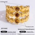 Waterproof 18K gold-plated stainless steel ring with three rows of tiger eye stones - Tiger Eye Three Layer Gold Style (JZ21262C)
