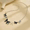 Silver chain butterfly necklace featuring elegant black and grey enamel pendants for women - Black White Gray Butterfly Necklace