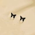 Elegant silver butterfly stud earrings with black enamel wings for a vintage aesthetic - Black Butterfly Stud Earrings